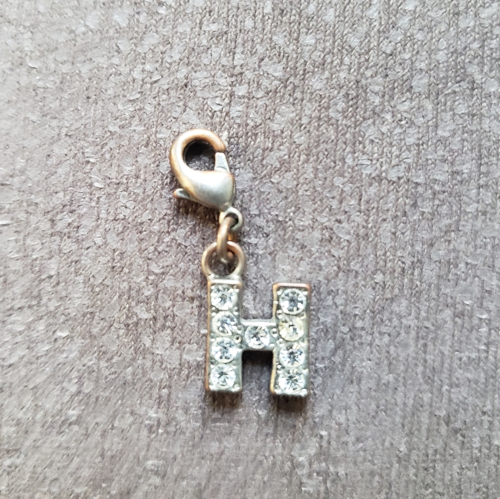 2/$9 Silver Crystal Diamond Initial Letter "H" Charm For Charm Bracelet